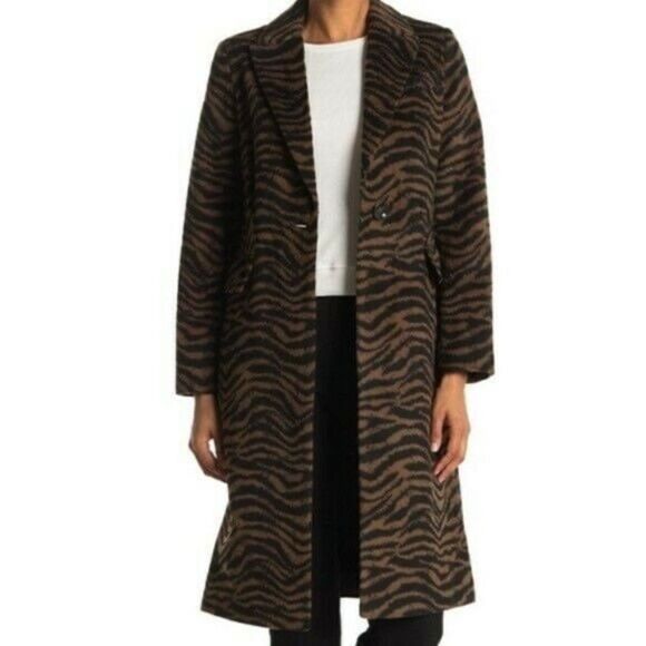 Tahari Women's Zebra-Print Reefer Coat Dark Brown Zebra Wool Blend XS NWT - Picture 1 of 8